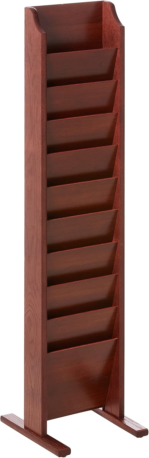 Wooden Mallet 10-Pocket Cascade Free-Standing Magazine Rack, Mahogany