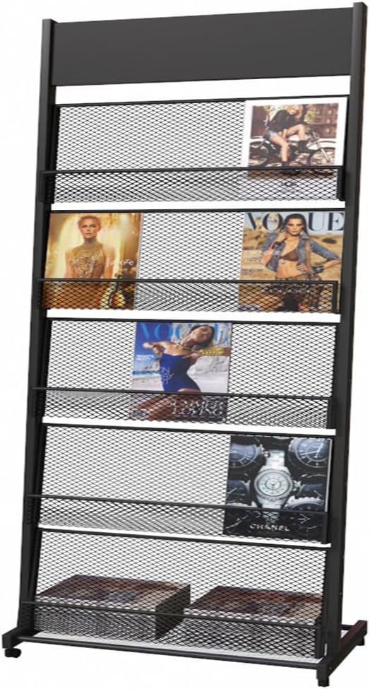 floor magazine rack brochure display stand for offices and public reception area,literature rack with 4 Universal wheels (70"×27×13.8")