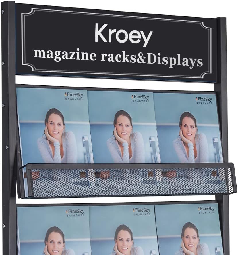 floor magazine rack brochure display stand for offices and public reception area,literature rack with 4 Universal wheels (70"×27×13.8")