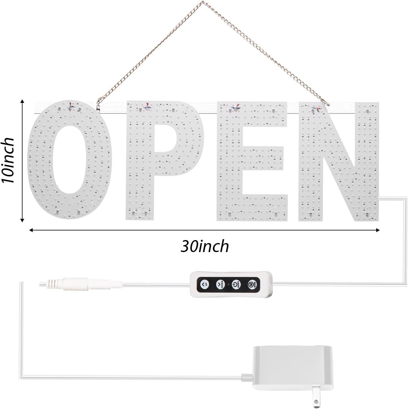 LED Open Sign for Business, 30"x10" Dimmable Brightness Large Electric Light Up Sign, Hanging Installation for Store Restaurant Office Bar Hotel Salon (white)