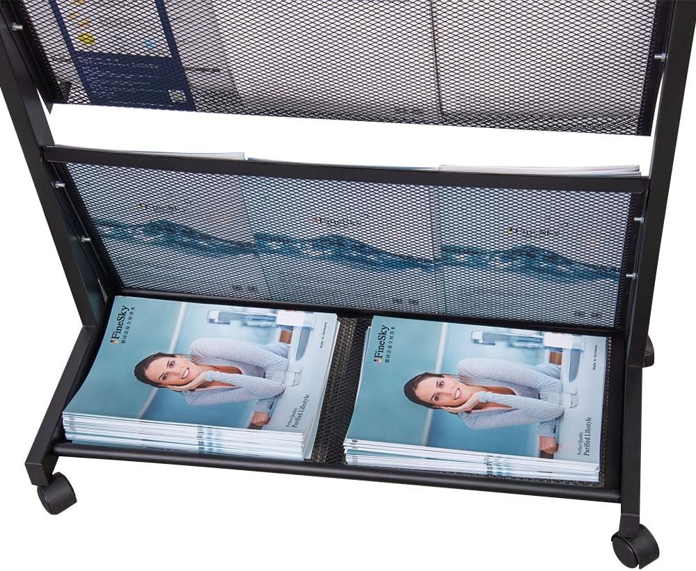 floor magazine rack brochure display stand for offices and public reception area,literature rack with 4 Universal wheels (70"×27×13.8")