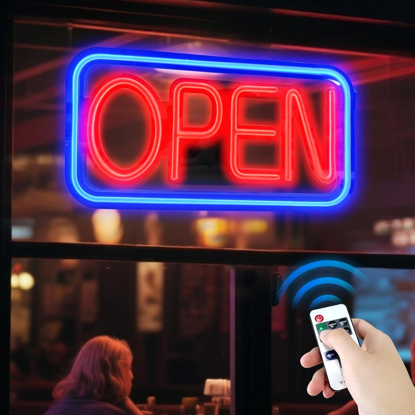 Open Signs for business, 24" x 12" Ultra Bright LED Open Sign, 10 Flashing Modes and 10 Adjustable Brightness Levels, Neon Open Sign with Remote and 12V Power Adaptor for Bar, Store, Salon