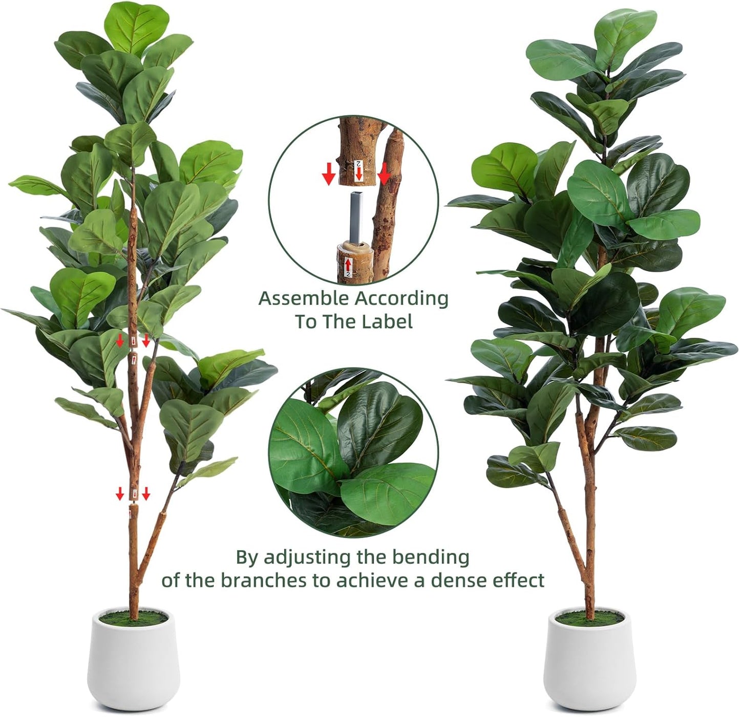 5ft Artificial Fiddle Leaf Fig Tree with LED Fairy Lights & White Planter - Lifelike Faux Ficus Lyrata Plant with Natural Trunk for Home Office Living Room Bathroom Corner Decor Indoor Outdoor