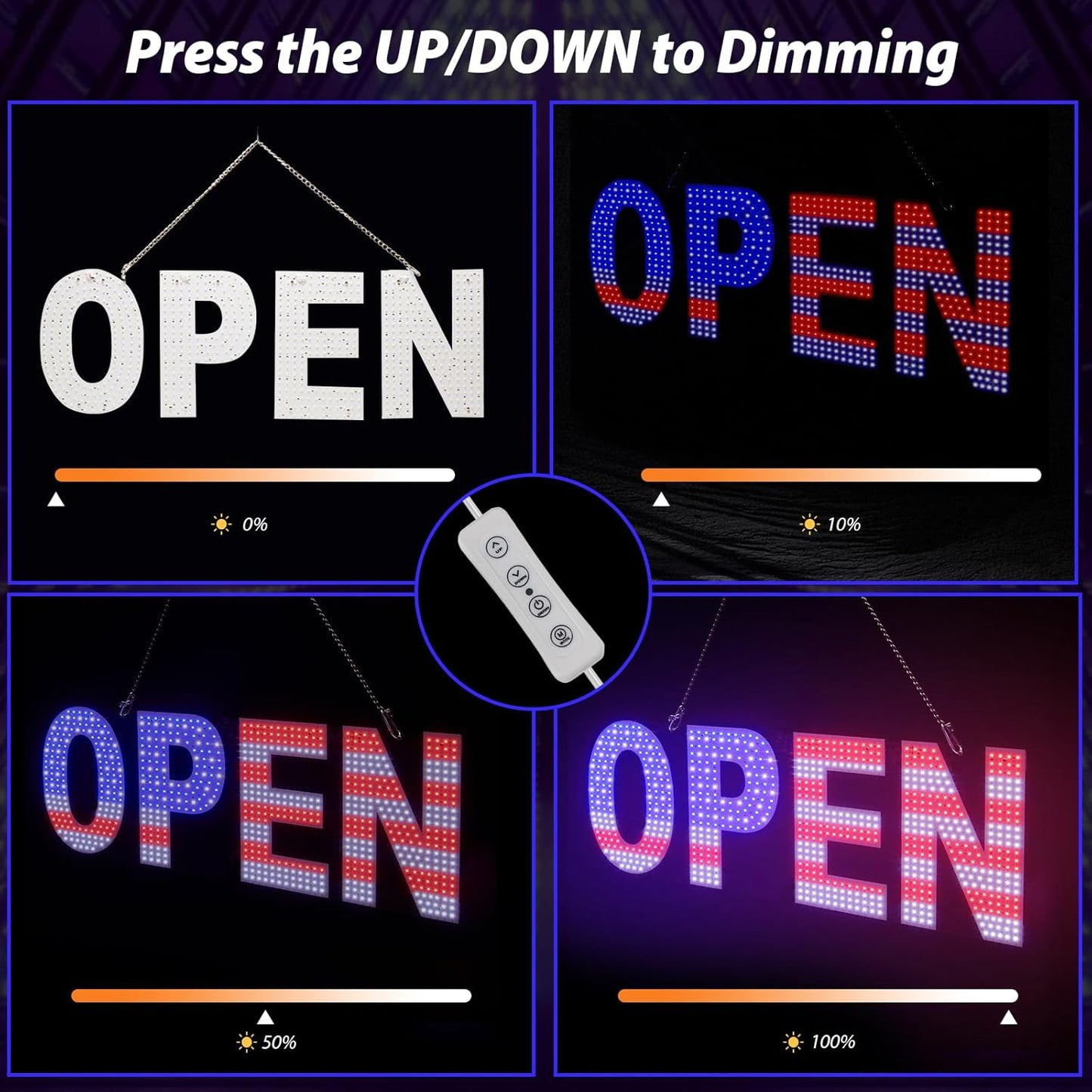 LED Open Signs for Business, 30"L x 10"W Inch Large Led Open Sign with 3 Scene Modes, Ultra Bright Adjustable Light Up Open Sign Led for Storefront Window Glass Door Shop Store Bar Salon Cafes Restaurant (US Flag Design)