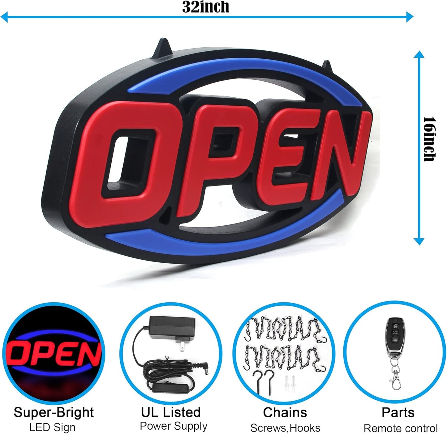 GreenCube 2025 Model 32" X 16" Open Sign - Ultra Bright Extra Jumbo LED Neon Large Open Sign - Remote Controlled - Get Your Business Seen Day or Night