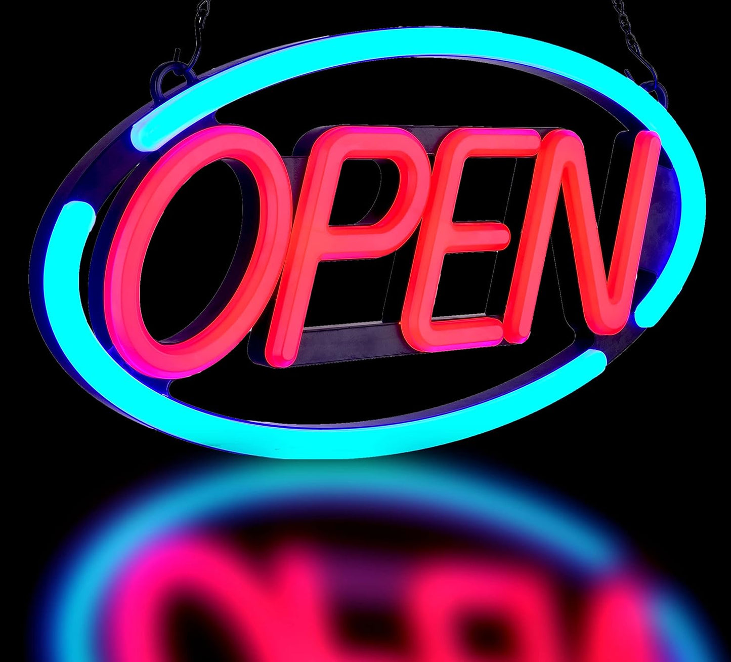 BritTech 21'' X 10'' NEW Ultra Bright LED 2025 Model Neon Open Sign - Remote Controlled - Get Your Business Seen Day or Night(21'' X 10'' Blue/Red)