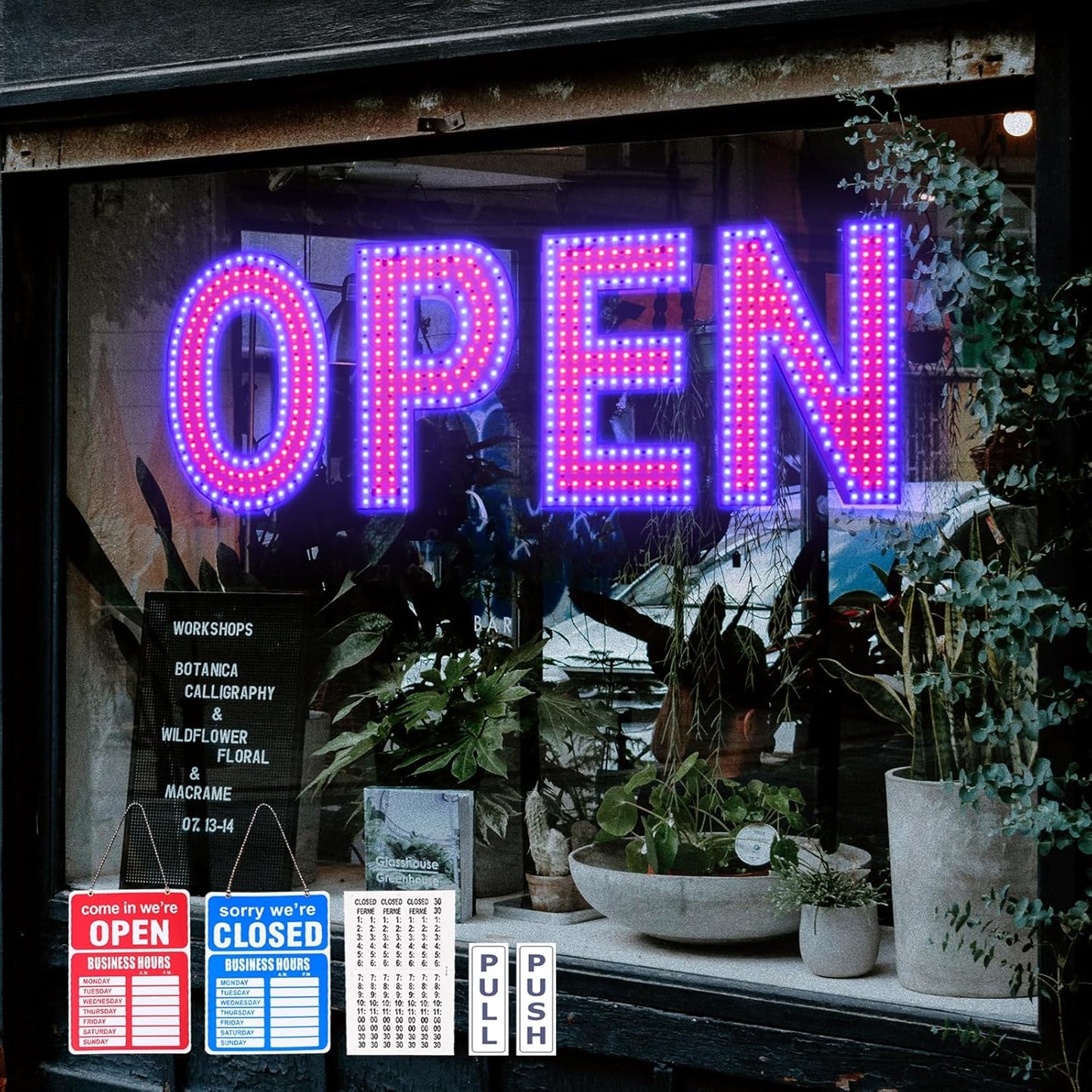 LED Open Signs for Business, 30"L x 10"W Inch Large Led Open Sign with 3 Scene Modes, Ultra Bright Adjustable Light Up Open Sign Led for Storefront Window Glass Door Shop Store Bar Salon Cafes Restaurant (US Flag Design)