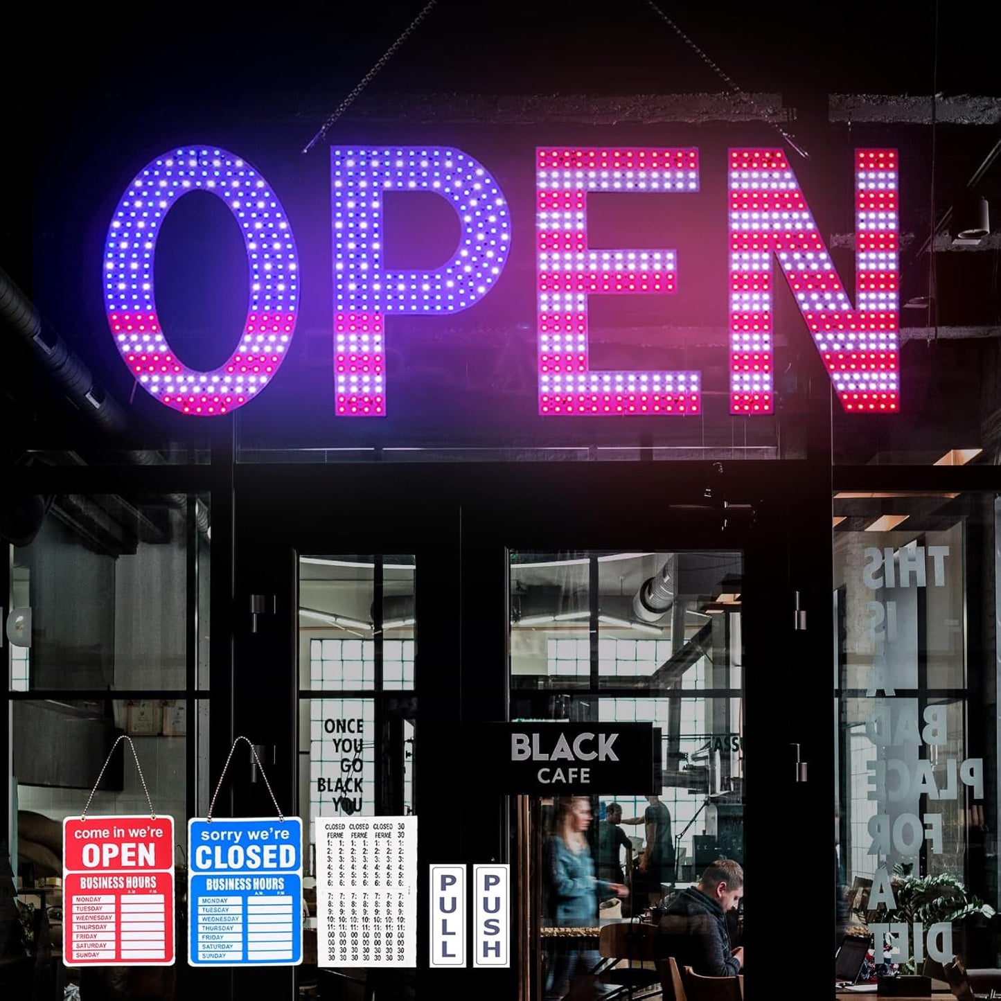 LED Open Signs for Business, 30"L x 10"W Inch Large Led Open Sign with 3 Scene Modes, Ultra Bright Adjustable Light Up Open Sign Led for Storefront Window Glass Door Shop Store Bar Salon Cafes Restaurant (US Flag Design)