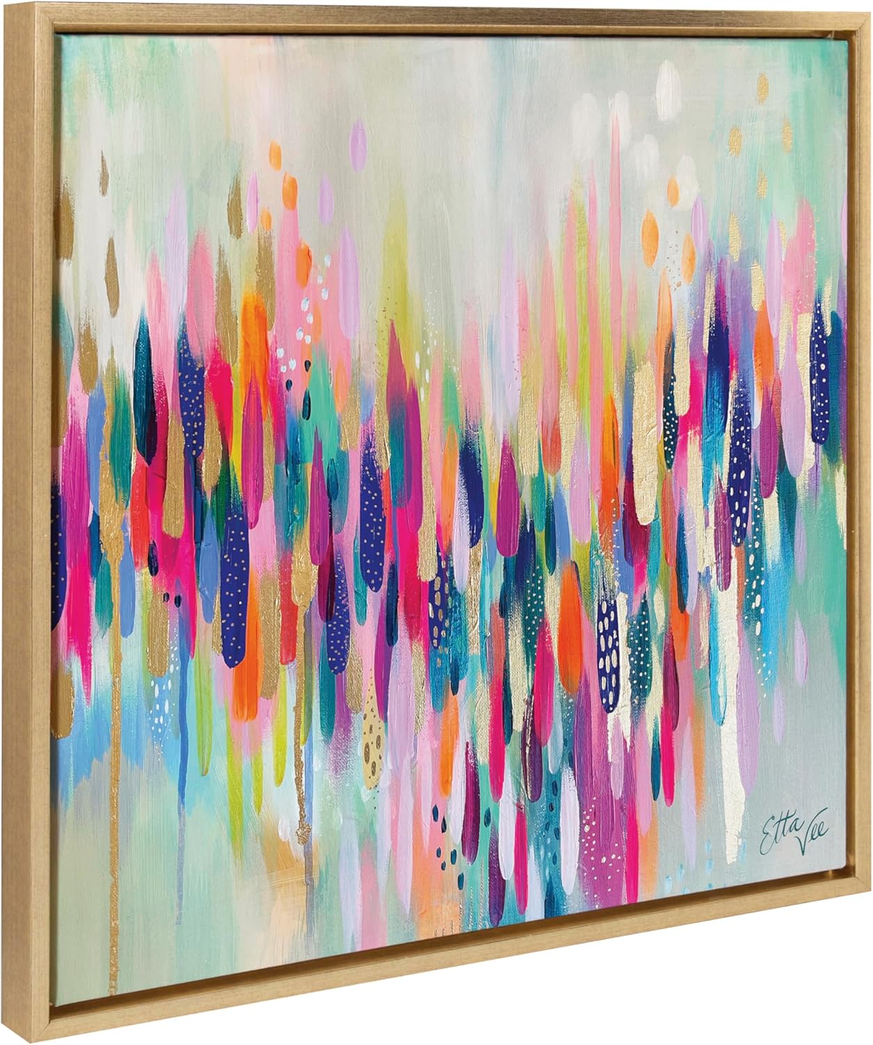 Kate and Laurel Sylvie Brushstroke 154 Framed Canvas Wall Art by Jessi Raulet of Ettavee, 30x30 Gold, Modern Abstract Colorful Fun Art for Wall