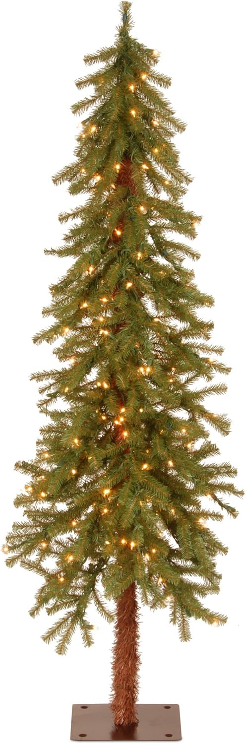 National Tree Company lit Artificial Christmas Tree Includes Pre-strung White Lights and Stand, Hickory Cedar Slim-5 ft