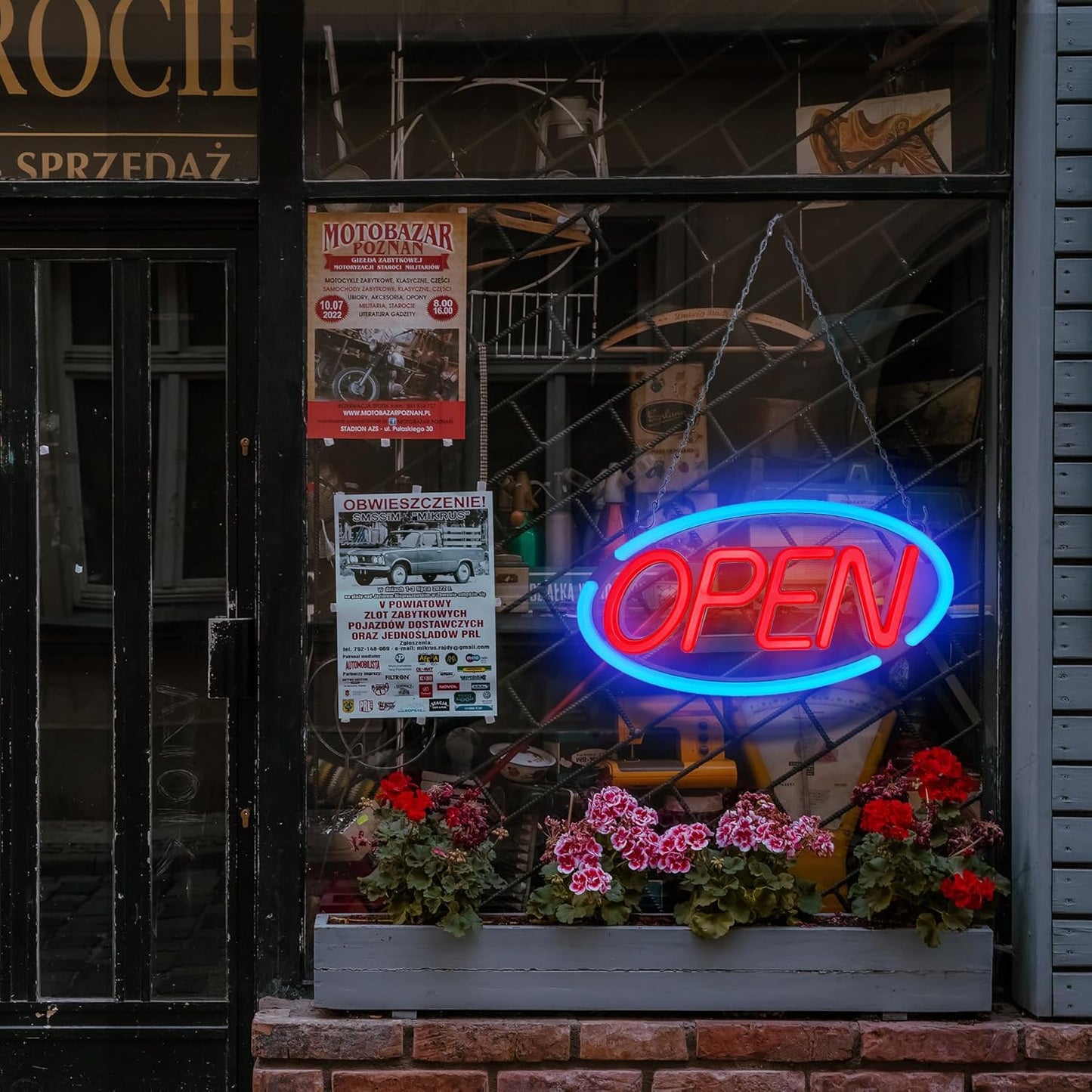 LED Open Sign,Bright Open Sign for Business Window with Remote Control,24x12 inch Large Size,Restaurant,Bar,Retail Shops,Window Storefronts,Salon,12V/2A Power Supply (Blue-Red)
