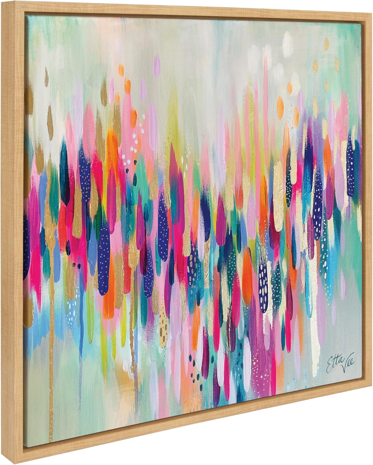 Kate and Laurel Sylvie Brushstroke 154 Framed Canvas Wall Art by Jessi Raulet of Ettavee, 30x30 Gold, Modern Abstract Colorful Fun Art for Wall