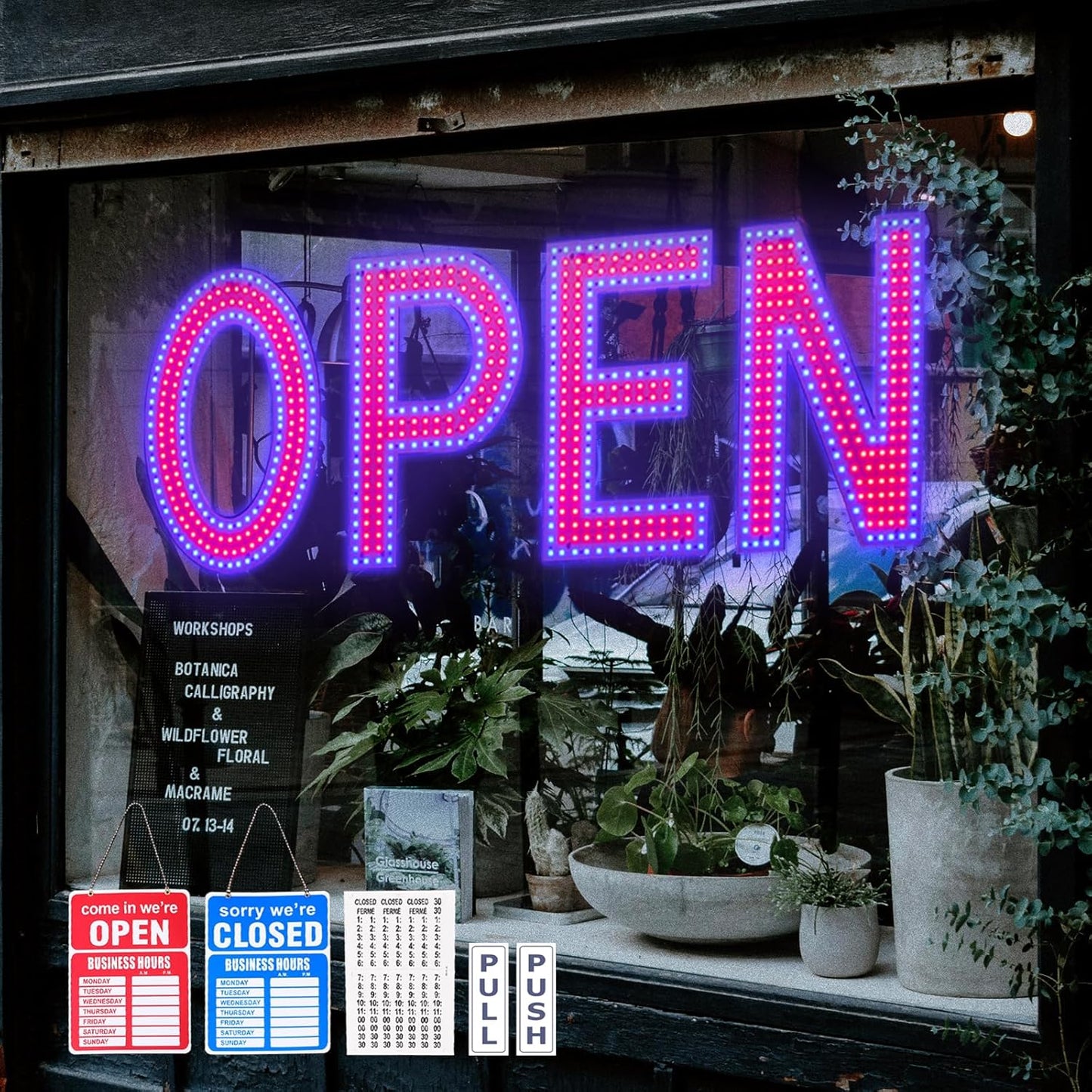 LED Open Signs for Business, 30"L x 10"W Inch Large Led Open Sign with 3 Scene Modes, Ultra Bright Adjustable Light Up Open Sign Led for Storefront Window Glass Door Shop Store Bar Salon Cafes Restaurant (US Flag Design)