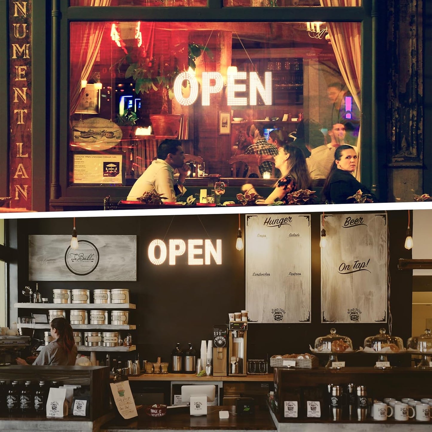 LED Open Sign for Business, 30"x10" Dimmable Brightness Large Electric Light Up Sign, Hanging Installation for Store Restaurant Office Bar Hotel Salon (white)