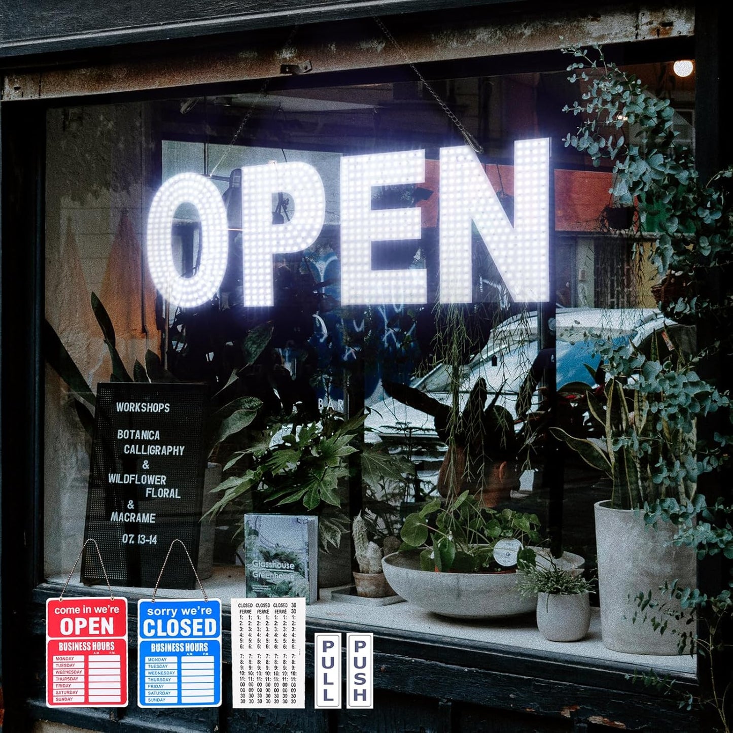 LED Open Signs for Business, 30"L x 10"W Inch Large Led Open Sign with 3 Scene Modes, Ultra Bright Adjustable Light Up Open Sign Led for Storefront Window Glass Door Shop Store Bar Salon Cafes Restaurant (US Flag Design)