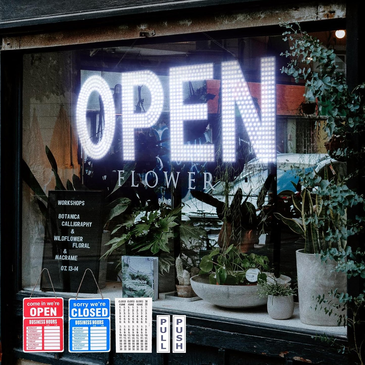 LED Open Signs for Business, 30"L x 10"W Inch Large Led Open Sign with 3 Scene Modes, Ultra Bright Adjustable Light Up Open Sign Led for Storefront Window Glass Door Shop Store Bar Salon Cafes Restaurant (US Flag Design)