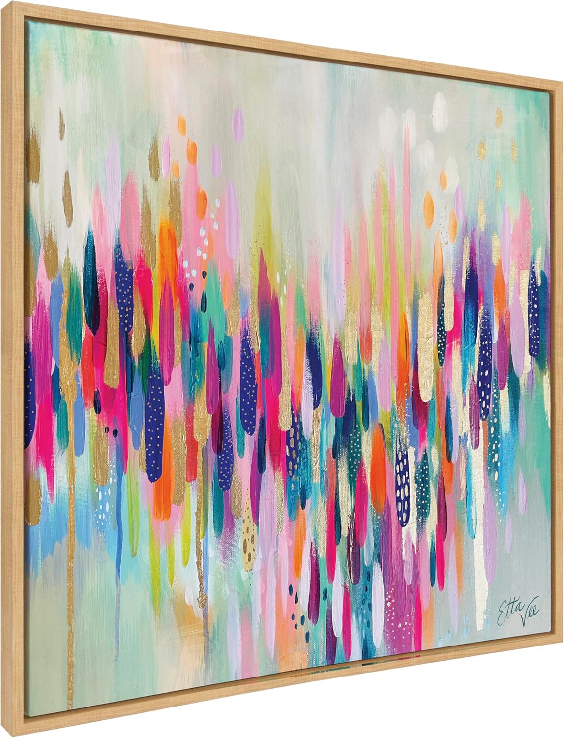 Kate and Laurel Sylvie Brushstroke 154 Framed Canvas Wall Art by Jessi Raulet of Ettavee, 30x30 Gold, Modern Abstract Colorful Fun Art for Wall