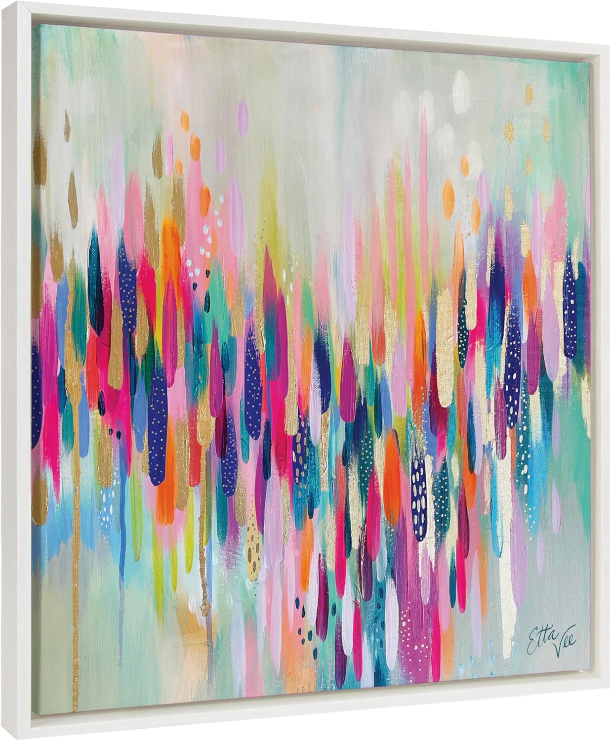 Kate and Laurel Sylvie Brushstroke 154 Framed Canvas Wall Art by Jessi Raulet of Ettavee, 30x30 Gold, Modern Abstract Colorful Fun Art for Wall
