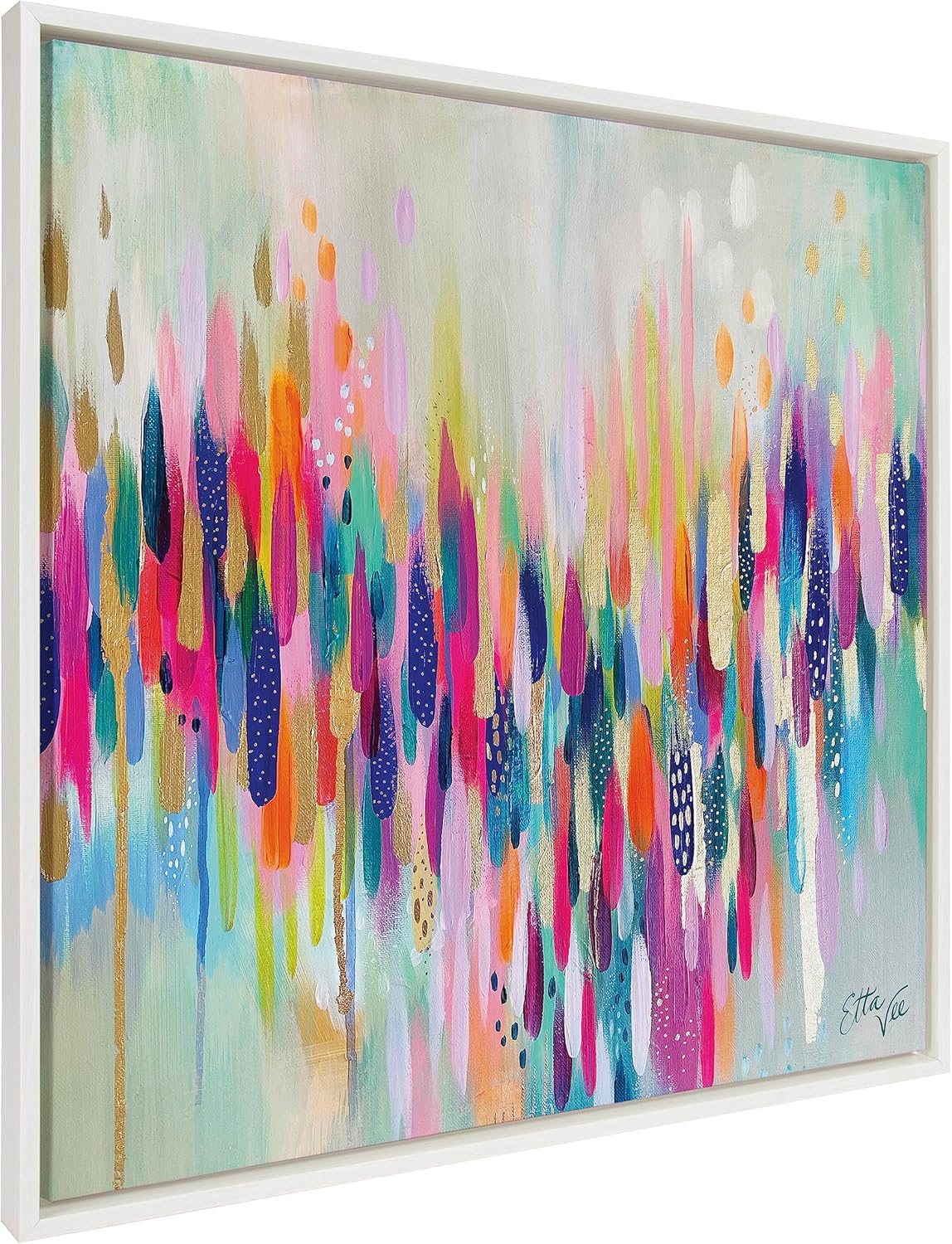 Kate and Laurel Sylvie Brushstroke 154 Framed Canvas Wall Art by Jessi Raulet of Ettavee, 30x30 Gold, Modern Abstract Colorful Fun Art for Wall