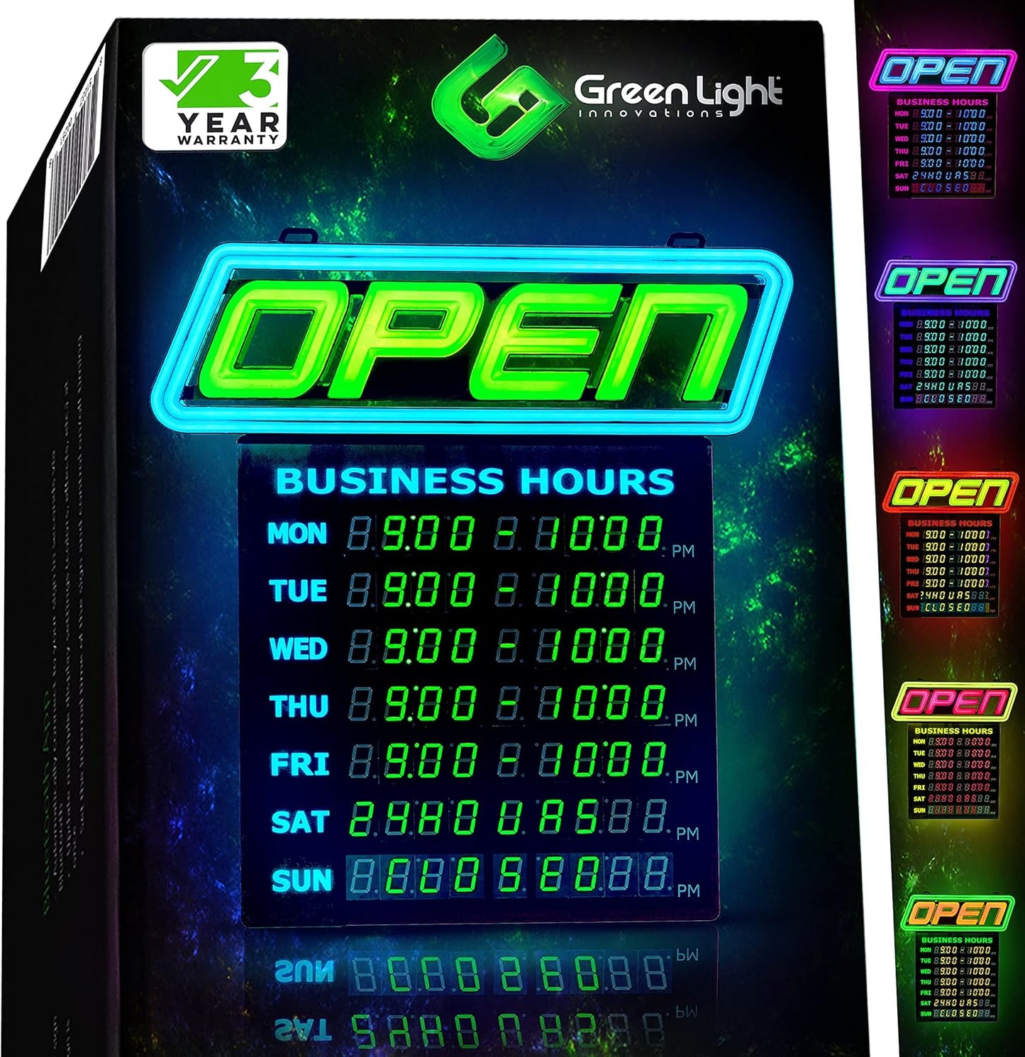 Super‑Bright LED Open Sign 15×32 in – Programmable with 64 Color Combos via App or Remote – Static, Scroll, Flash & Phase Modes – Daylight Visible Electric Sign
