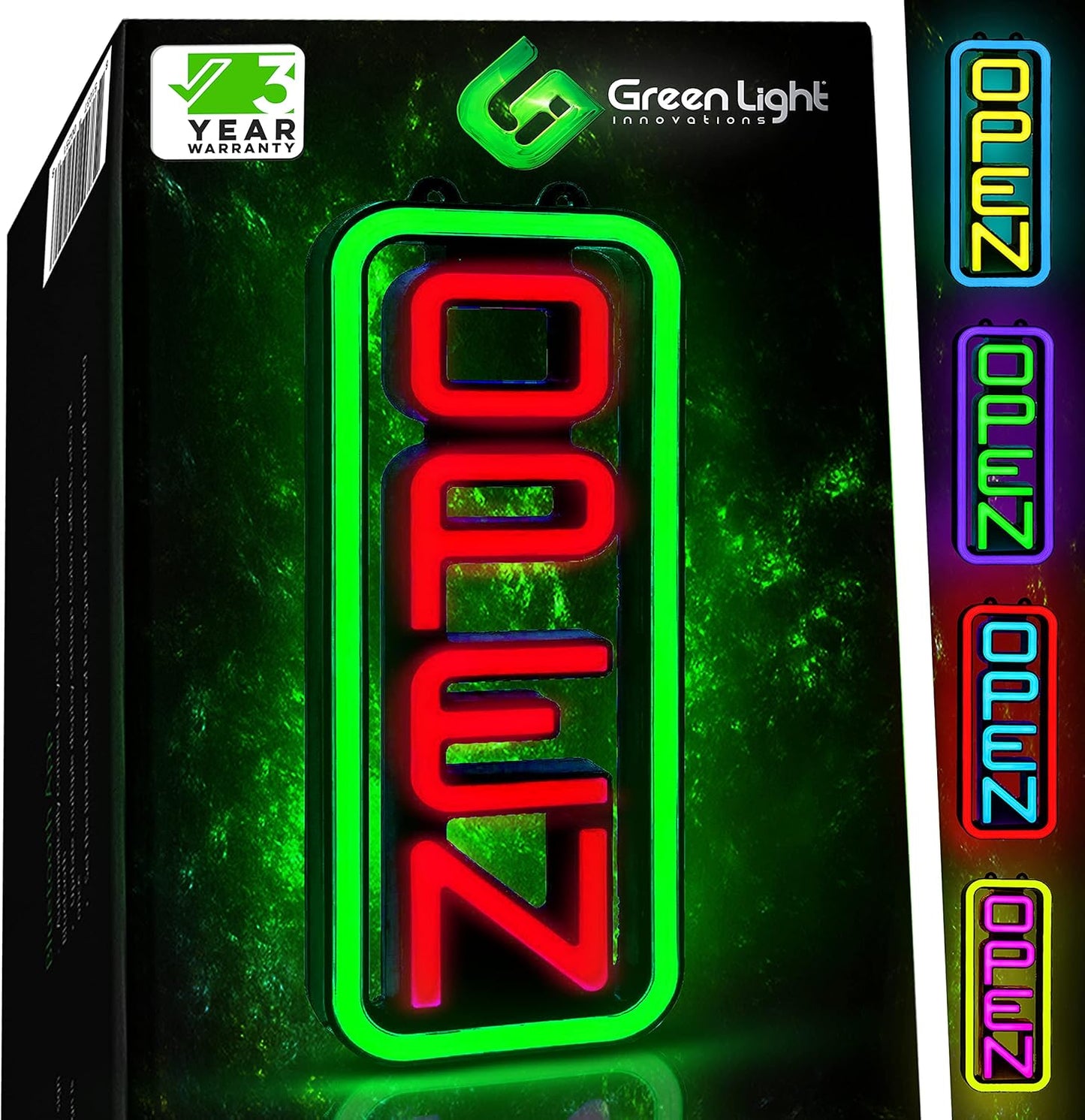 Super‑Bright LED Open Sign 15×32 in – Programmable with 64 Color Combos via App or Remote – Static, Scroll, Flash & Phase Modes – Daylight Visible Electric Sign