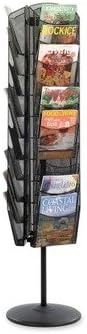 Safco Onyx Rotating Mesh Magazine Holder, Display Rack with 30 Pockets, Brochure Organizer, Commercial-Grade Steel Construction, Black