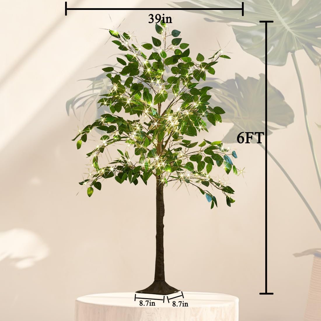 Hairui Artificial Ficus Silk Tree Lights 6FT 264LED Fairy Lights, Faux Plant Tree with Lights for Home Room Spring Summer Decoration Indoor