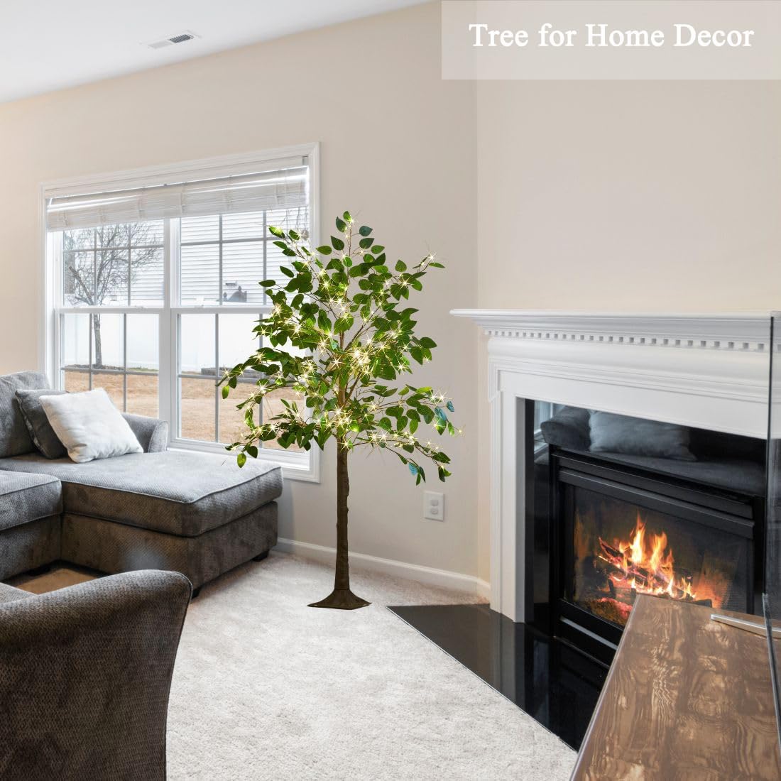 Hairui Artificial Ficus Silk Tree Lights 6FT 264LED Fairy Lights, Faux Plant Tree with Lights for Home Room Spring Summer Decoration Indoor