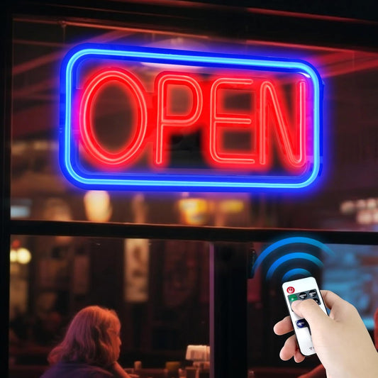 Open Signs for business, 24" x 12" Ultra Bright LED Open Sign, 10 Flashing Modes and 10 Adjustable Brightness Levels, Neon Open Sign with Remote and 12V Power Adaptor for Bar, Store, Salon