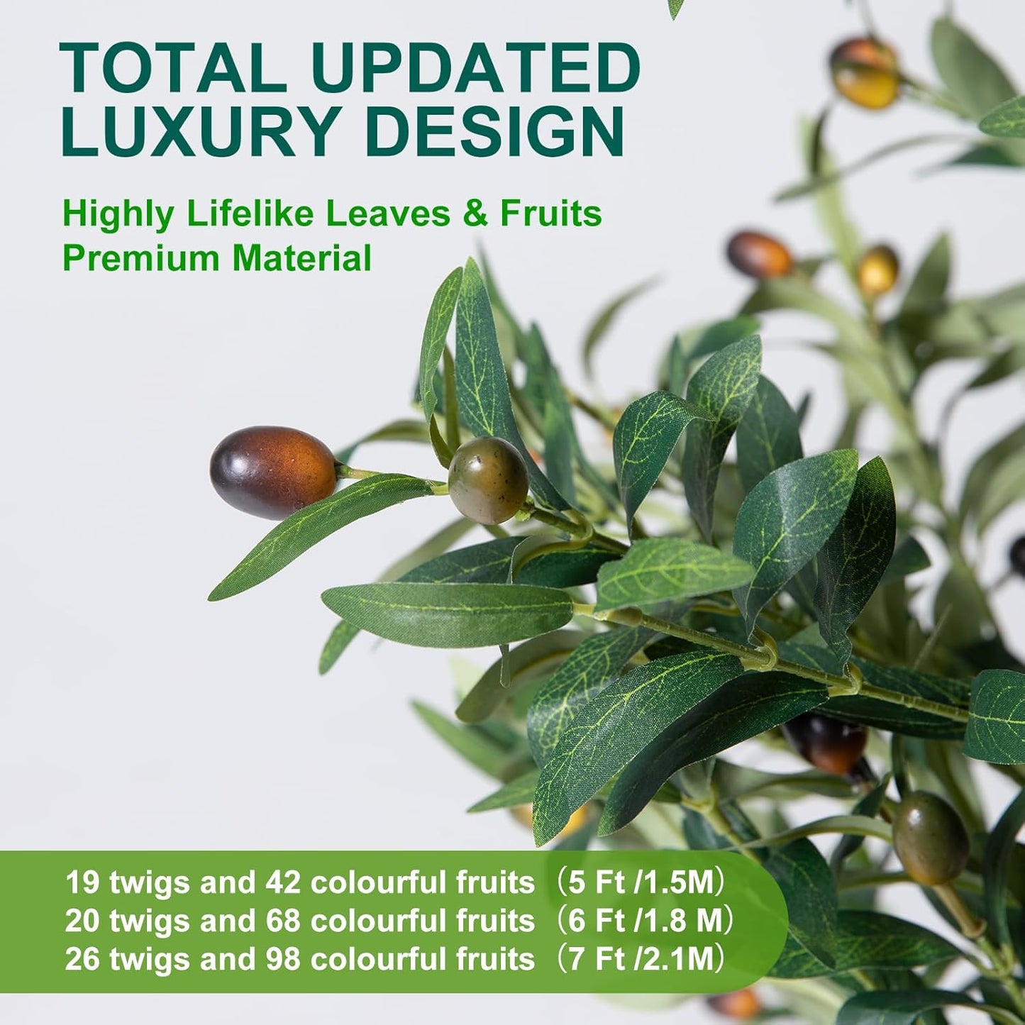 Olive Trees Artificial Indoor, 5FT Tall Faux Olive Tree with Lights Moss and Planter, Artificial Plants Indoor with Natural Wood Trunk and Lifelike Fruits, Fake Tree for Home Office Living Room Decor