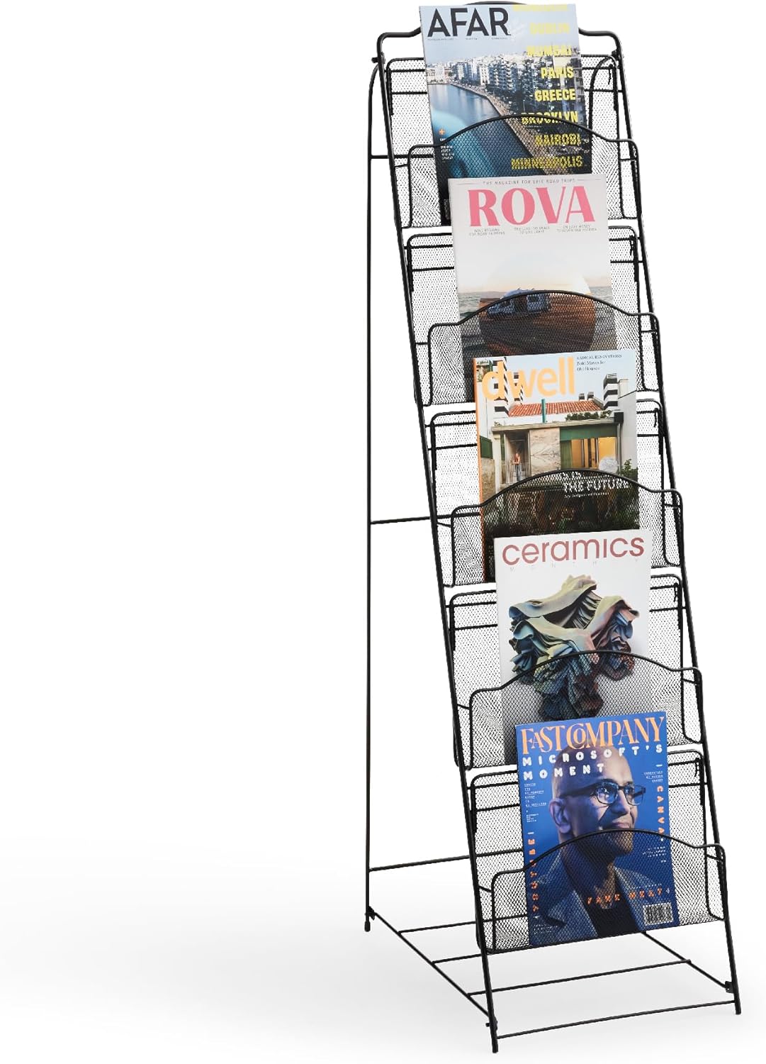 Safco Onyx Rotating Mesh Magazine Holder, Display Rack with 30 Pockets, Brochure Organizer, Commercial-Grade Steel Construction, Black