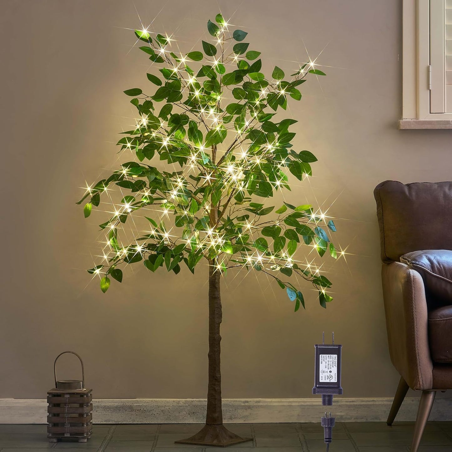 Hairui Artificial Ficus Silk Tree Lights 6FT 264LED Fairy Lights, Faux Plant Tree with Lights for Home Room Spring Summer Decoration Indoor