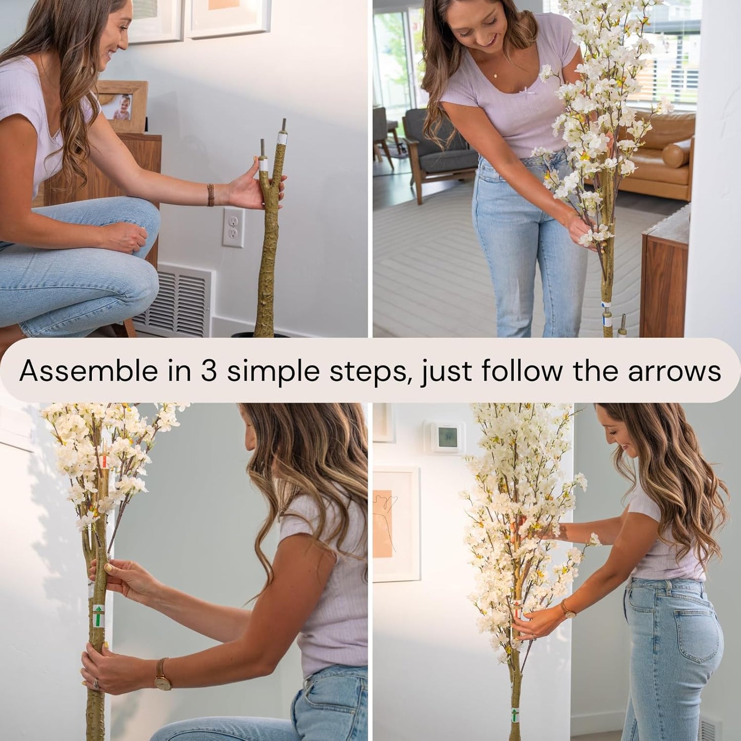 6ft Light Up Cherry Blossom Tree with Lights & Plant Basket, Tall Fake Tree, Artificial White Decorative Tree, Japandi Home Decor Living Room, Sakura Tree, Arbol De Cerezo Artificial Grande