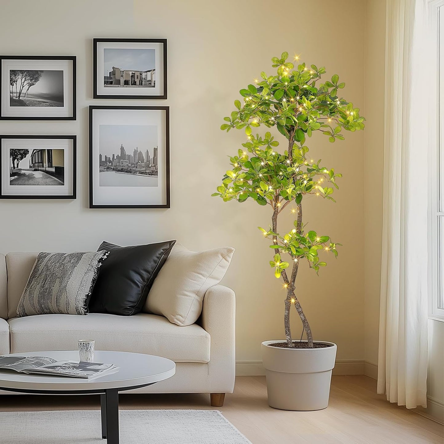GarveeHome Artificial Plants Indoor, 5 ft Fake Black Olive Tree with 50 LED Lights Tall Fake Plants in Plastic Nursery Pot Fake Tree Artificial Trees for Home Decor Office Living Room