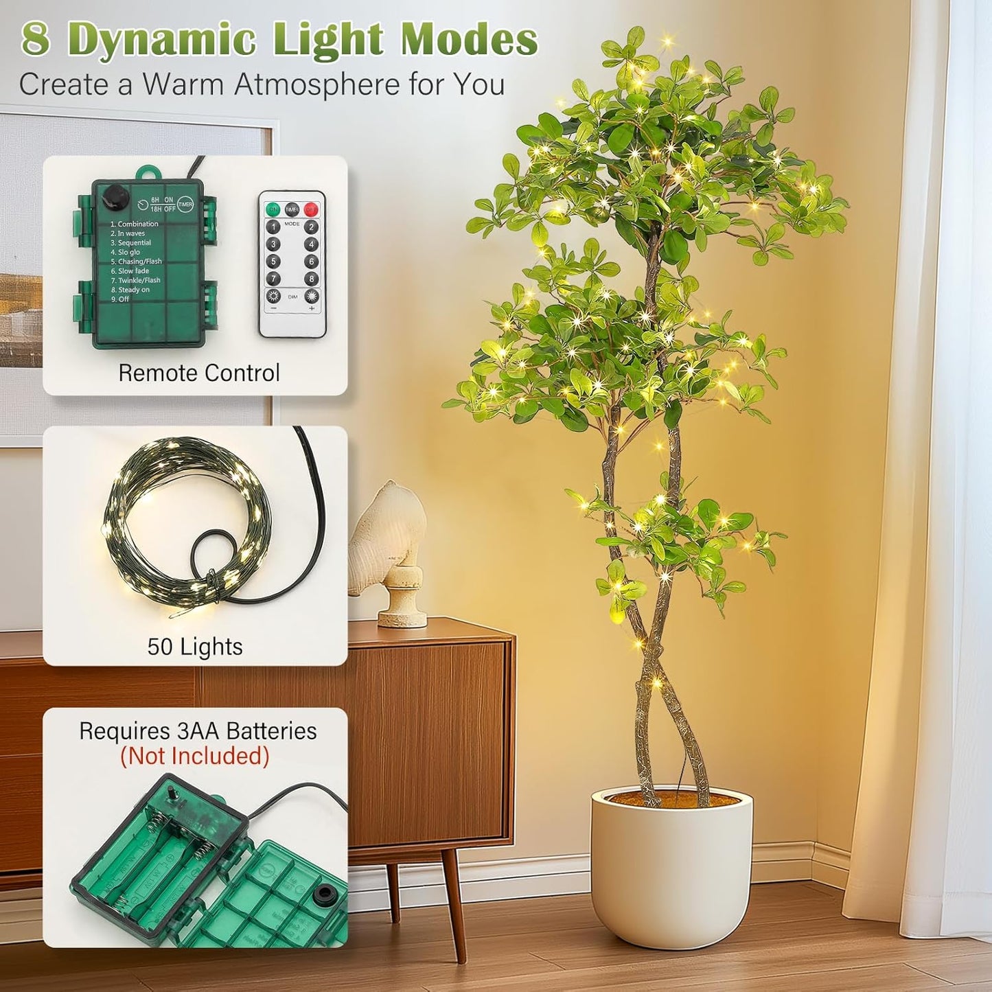 GarveeHome Artificial Plants Indoor, 5 ft Fake Black Olive Tree with 50 LED Lights Tall Fake Plants in Plastic Nursery Pot Fake Tree Artificial Trees for Home Decor Office Living Room