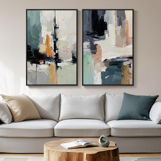 Large Framed Colorful Abstract Wall Art for Living Room, Set of 2 Canvas Prints Paintings Artwork for Walls, Modern Bright Multicolor Pictures for Hallway Bedroom Office Wall Decor 24x36