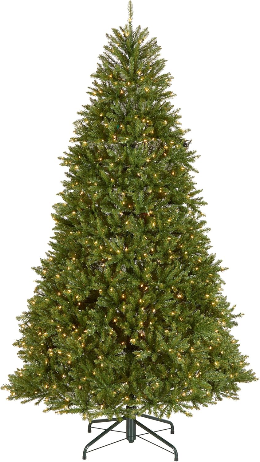National Tree Company Pre-Lit Artificial Full Christmas Tree, Green, Dunhill Fir, White Lights, Includes Stand, 7.5 Feet