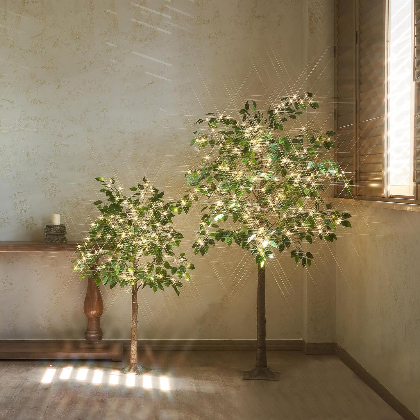 Hairui Artificial Ficus Silk Tree Lights 6FT 264LED Fairy Lights, Faux Plant Tree with Lights for Home Room Spring Summer Decoration Indoor