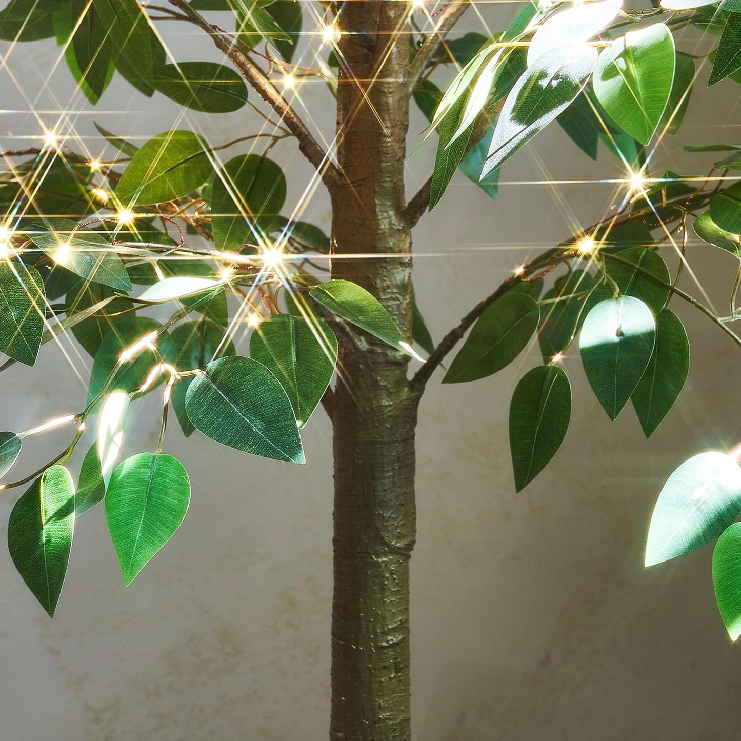 Hairui Artificial Ficus Silk Tree Lights 6FT 264LED Fairy Lights, Faux Plant Tree with Lights for Home Room Spring Summer Decoration Indoor